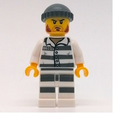 Criminal, Prison Shirt with #86753, Black Legs, Dark Bluish Gray Hat, Stubble and Mutton Chops (fig-007840)