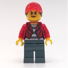 Criminal, Woman, Open Red Jacket over Prison Shirt, Red Cap with Hair (fig-007841)