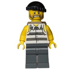 Criminal, Torn Prison Shirt, Dark Bluish Gray Legs, Black Hat, Dark Tan Backpack Beard (fig-007844)