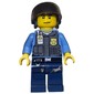 Policeman, Dark Bluish Gray Vest with Radio, Badge and Pouches over Medium Blue Shirt, Black Hat with Visor