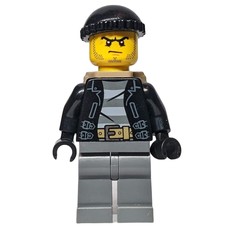 Criminal, Open Black Jacket over Prison Shirt, Dark Bluish Grey Legs, Black Hat, Dark Tan, Stubble (fig-007855)