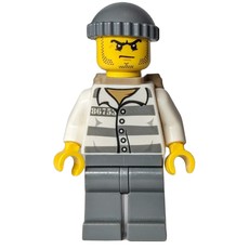 Criminal, Prison Shirt with #86753, Dark Bluish Gray Legs, Dark Bluish Gray Hat, Dark Tan Backpack (fig-007859)