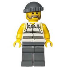 Criminal, Torn Prison Shirt, Dark Bluish Gray Legs, Dark Bluish Gray Hat, Beard (fig-007860)