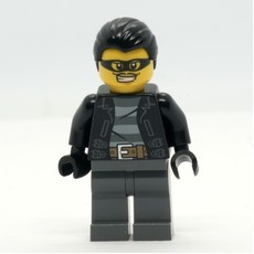 Criminal, Open Black Jacket over Prison Shirt, Dark Bluish Grey Legs, Black Hair, Black Eyemask (fig-007861)
