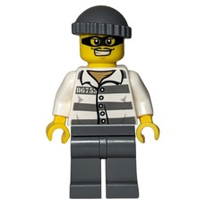 Criminal, Prison Shirt with #86753, Dark Bluish Gray Legs, Dark Bluish Gray Hat, Black Eyemask (fig-007864)