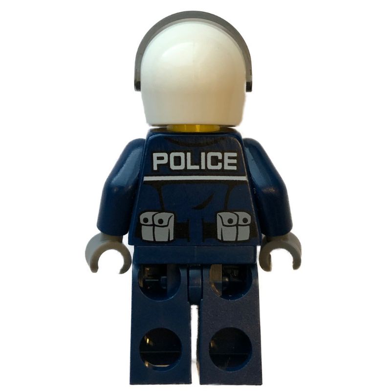 \'POLICE\' Badge, on and | White LEGO Rebrickable with with Jacket Visor, Build Policeman, Zipper, Dark - Helmet Sunglasses fig-007868 Set with Blue Back, LEGO