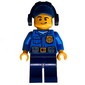Policeman, Blue Shirt with Badge and Pouches, Dark Blue Legs, Dark Blue Cap with Ear Defenders