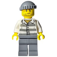 Criminal, Prison Shirt with #86753, Dark Bluish Gray Legs, Dark Bluish Gray Hat, Stubble and Scar (fig-007875)