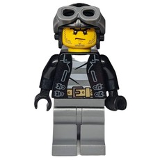 Criminal, Open Black Jacket over Prison Shirt, Dark Bluish Grey Legs, Black Hat with Goggles (fig-007876)