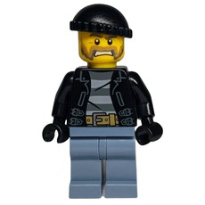 Criminal, Open Black Jacket over Prison Shirt, Sand Blue Legs, Black Hat, Beard (fig-007879)