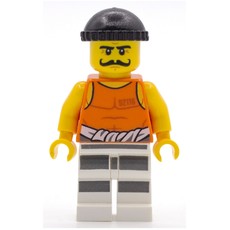 Criminal Simon Sin, Orange Vest with #92116 and Waist Tied Prison Shirt, Black Hat, Moustache (fig-007881)