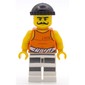 Criminal Simon Sin, Orange Vest with #92116 and Waist Tied Prison Shirt, Black Hat, Moustache