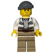 Criminal, Open Prison Shirt, Dark Tan Legs, Dark Bluish Gray Hat (fig-007885)