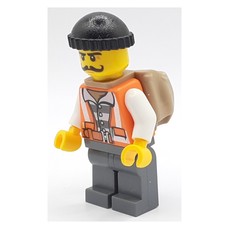 Criminal, Open Orange Safety Vest Over Prison Shirt, Black Hat, Moustache (fig-007891)