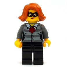Criminal, Woman, Prison Shirt with Dark Red Scarf, Dark Orange Hair, Black Eyemask (fig-007892)