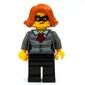 Criminal, Woman, Prison Shirt with Dark Red Scarf, Dark Orange Hair, Black Eyemask