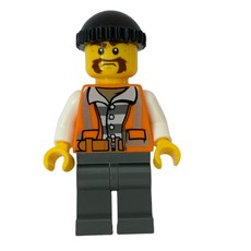 Criminal, Open Orange Safety Vest Over Prison Shirt, Black Hat, Bushy Moustache (fig-007893)
