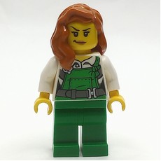 Criminal, Woman, Green Overalls over Prison Shirt, Dark Orange Hair (fig-007897)