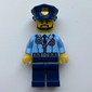 Policeman, Bright Light Blue Jacket with Zipper, Radio, Badge, and Tie, Dark Blue Legs, Dark Blue Police Hat with Badge, Beard