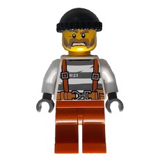 Criminal, Prison Shirt with Suspenders and Belt, Black Hat, Beard (fig-007908)