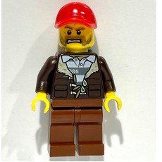 Criminal, Open Dark Brown Jacket over Prison Shirt, Red Cap, Beard (fig-007920)