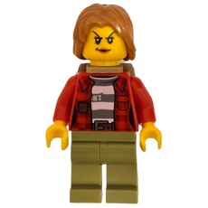 Criminal, Woman, Open Red Flannel Shirt over Prison Shirt, Medium Nougat Hair, Backpack (fig-007922)