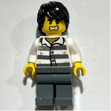Criminal, Prison Shirt with #86753, Dark Bluish Gray Legs, Black Hair, Gold Tooth (fig-007923)