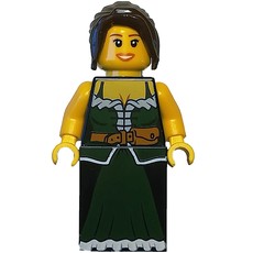Barmaid - Dark Green Torso, Dark Bluish Grey Slope for Legs, Dark Brown Hair (fig-007929)