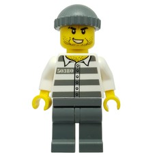 Criminal, Prison Shirt with #50380, Dark Bluish Gray Legs, Dark Bluish Gray Hat, Stubble (fig-007932)