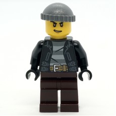 Criminal, Open Black Jacket over Prison Shirt, Dark Brown Legs, Dark Bluish Gray Hat (fig-007941)