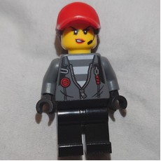 Criminal, Woman, Open Dark Bluish Gray Jacket with Zipper over Prison Shirt, Red Cap with Hair (fig-007948)