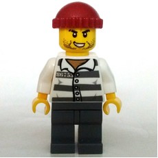 Criminal, Prison Shirt with #86753, Dark Bluish Gray Legs, Dark Red Hat (fig-007954)