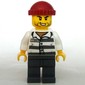 Criminal, Prison Shirt with #86753, Dark Bluish Gray Legs, Dark Red Hat