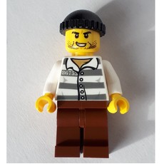 Criminal, Prison Shirt with #86753, Reddish Brown Legs, Black Hat (fig-007955)