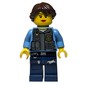 Policewoman, Dark Bluish Gray Vest with Radio, Badge and Pouches over Medium Blue Shirt, Dark Brown Hair