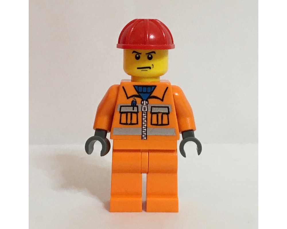 LEGO Set fig-007961 Construction Worker, Orange Jacket with Zipper and ...