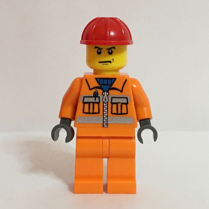 LEGO Set fig-007961 Construction Worker, Orange Jacket with Zipper and ...