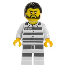 Criminal, Prison Shirt with #50380, White Legs with Prison Stripes, Black Hair, Beard (fig-007970)