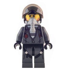 Criminal, Open Dark Bluish Gray Jacket with Zipper over Prison Shirt, Black Helmet with Visor, Breathing Apparatus (fig-007976)