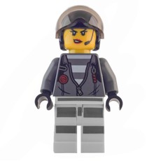 Criminal, Woman, Open Dark Bluish Gray Jacket with Zipper over Prison Shirt, Black Helmet with Visor (fig-007977)