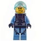 Policeman, Black Vest with Badge and Pouches over Bright Light Blue Shirt, White Helmet with Visor, Neck Bracket, Headset