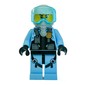 Policeman, Black Vest with Badge and Pouches over Bright Light Blue Shirt, White Helmet with Visor, Breathing Apparatus