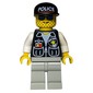 Policeman, Black Vest with Badge and Pockets, Light Gray Legs, Black Cap with 'POLICE', Blue Sunglasses