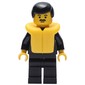 Policeman, Black Suit with Tie and Badge, Black Hair, Yellow Life Vest, Moustache