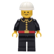 Fireman, Classic, Black Fire Jacket with Red Belt and Buttons, White Hard Hat (fig-008013)