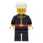 Fireman, Classic, Black Fire Jacket with Red Belt and Buttons, White Hard Hat