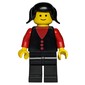Woman, Black Vest over Red Top, Black Legs, Black Hair