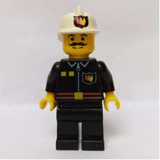 Fireman, Black Fire Jacket with Red Belt and Badge, White Helmet with Fire Logo, Moustache (fig-008016)