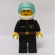 Fireman, Black Fire Jacket with Red Belt and Badge, White Helmet with Visor (fig-008017)