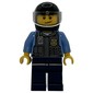 Policeman, Dark Bluish Gray Vest with Radio, Badge and Pouches over Medium Blue Shirt, Black Helmet with Visor